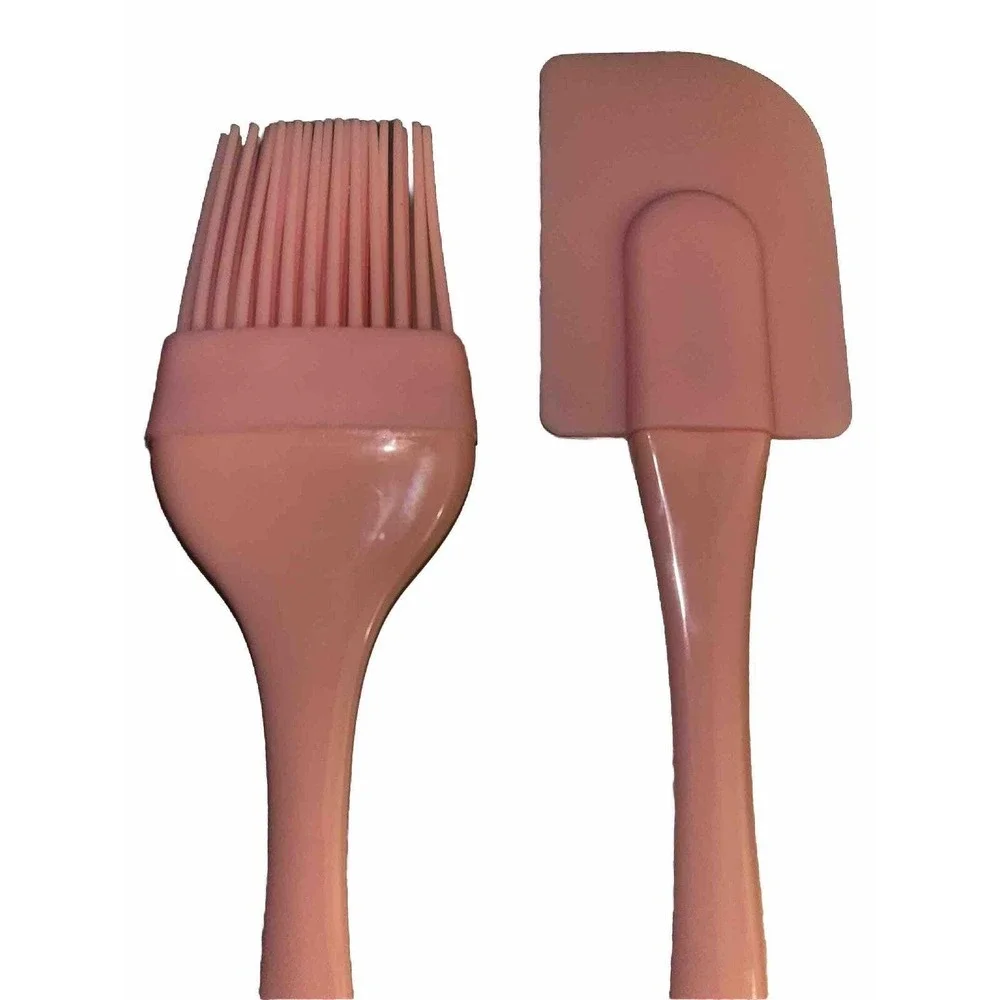 Two Pink Silicone Spatulas And One Basting Brush